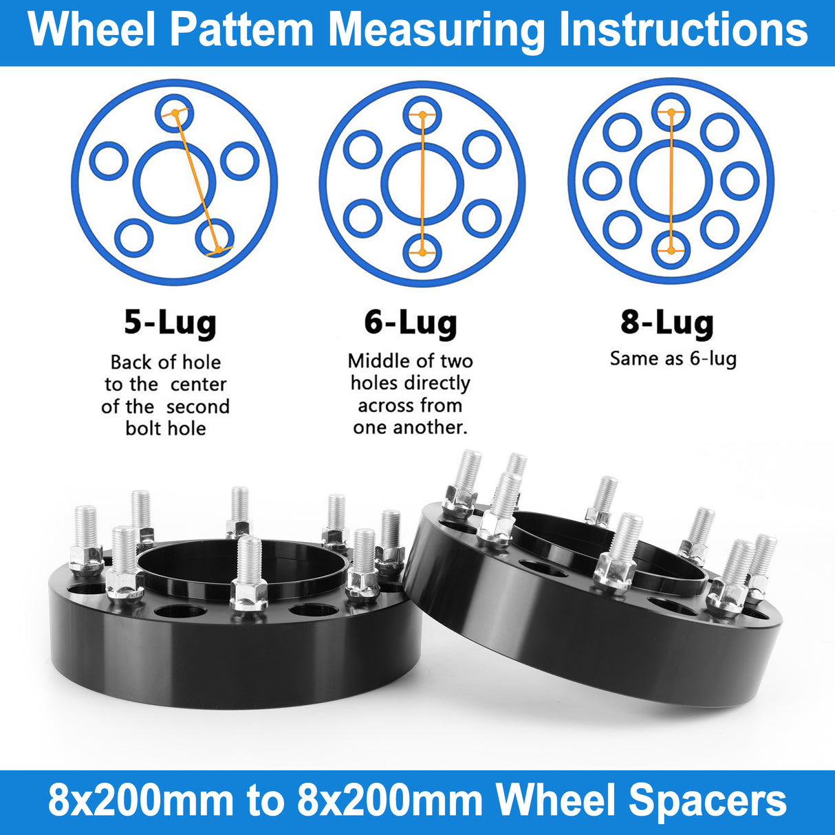 Richeer 8x200mm Hub Centric Wheel Spacers Fits 2019+ Ram 3500 2003+ Ford F350 Dual Rear Wheel Vehicles No Lip-2" Thick Black