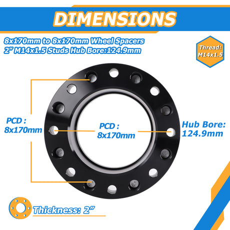 Richeer 8x170mm Hub Centric Wheel Spacers Fits 2003+ Ford F250 F350 Super Duty Single Rear Wheel | 03-05 Dually Rear Wheel Front-2" Thick Black