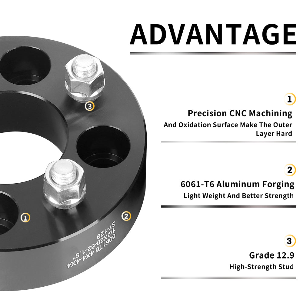 Richeer 4x4" Wheel Spacers for ATV and Golf Carts - 1.5" Thick Black