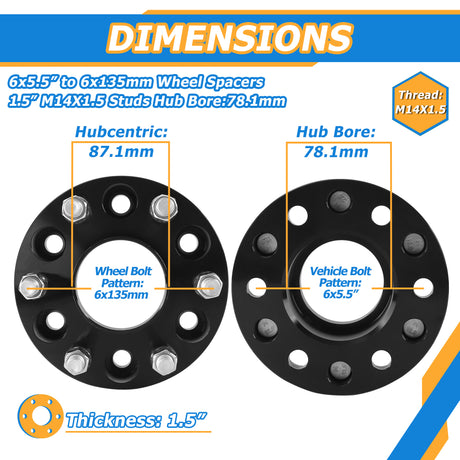 Richeer 6x5.5" to 6x135mm Wheel Adapters for Off-Road Vehicles (Chevy, GMC & More)