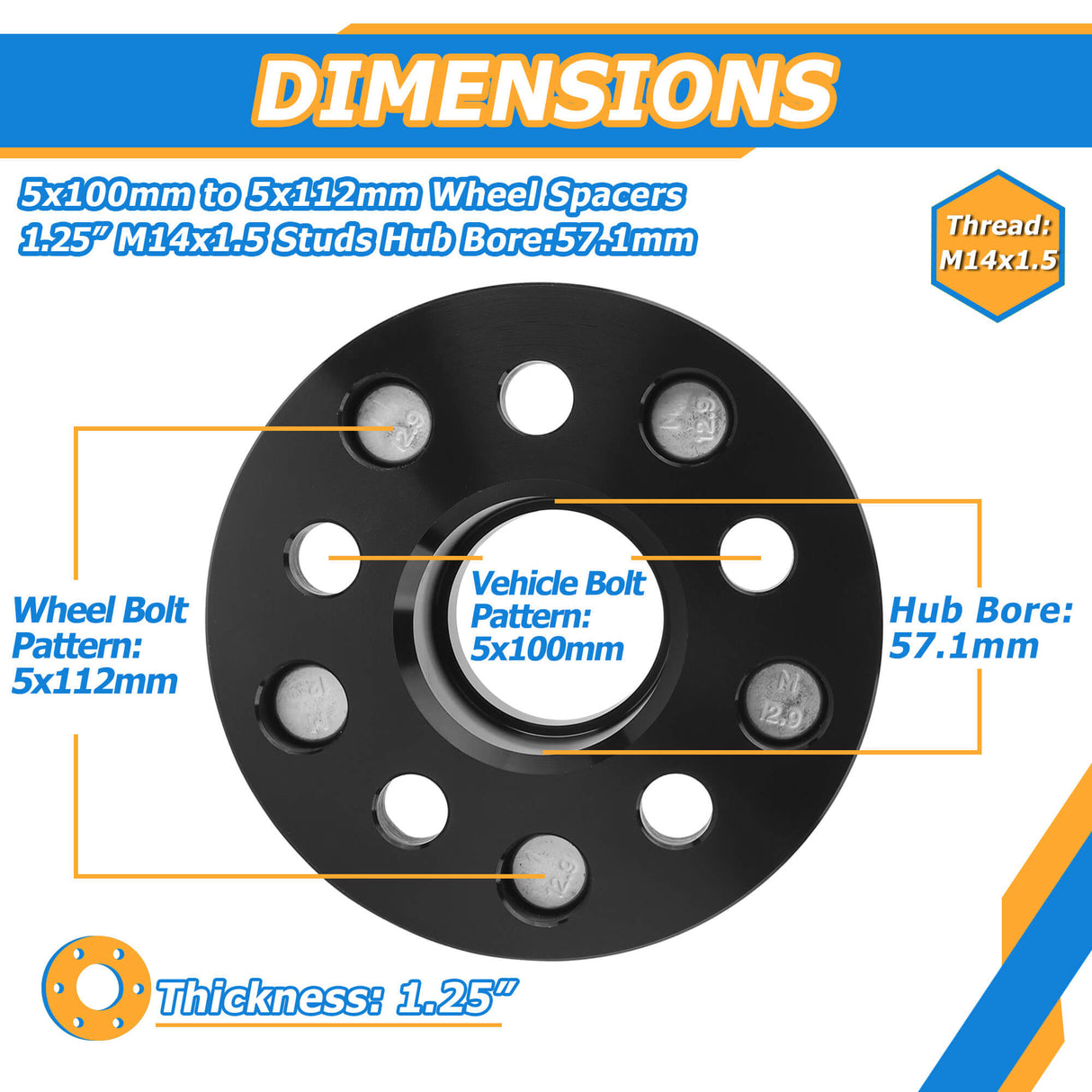 Richeer 5x100mm to 5x112mm Wheel Adapters Conversion For Subaru Toyota Lexus