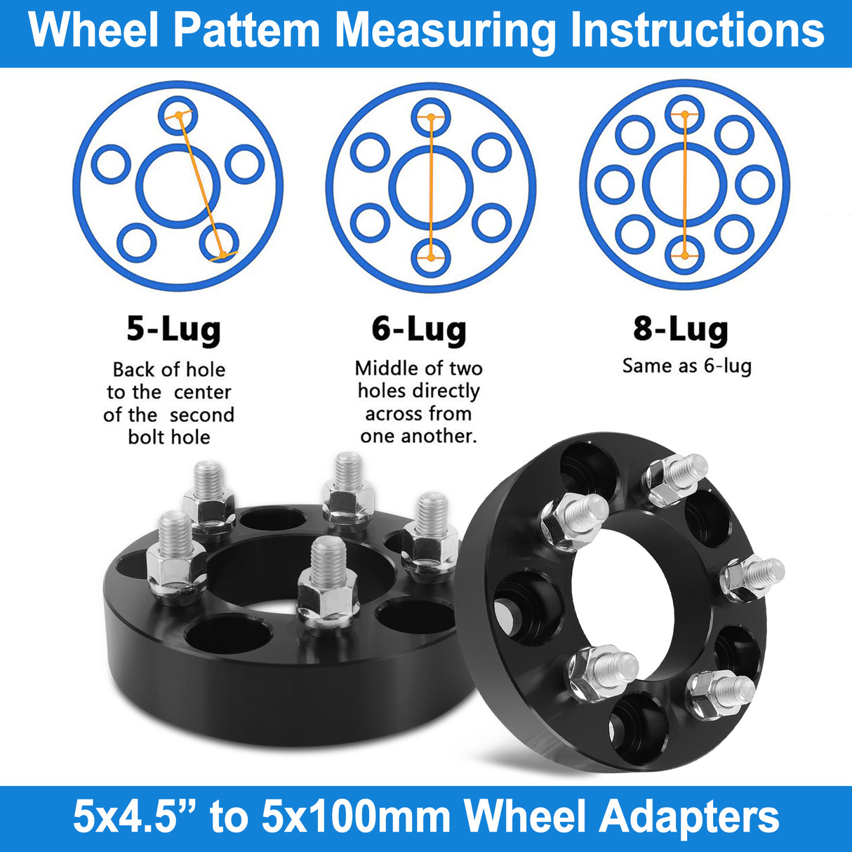 Richeer 5x4.5" to 5x100mm Wheel Adapters for Off-Road Vehicles (Toyota, Honda & More)