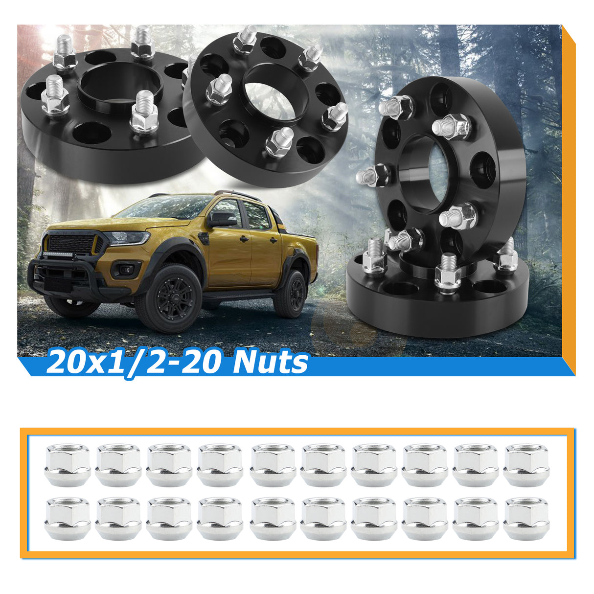 Richeer 5x5" to 5x4.5" Hub Centric Wheel Adapters for Jeep with 1/2-20 Thread Pitch