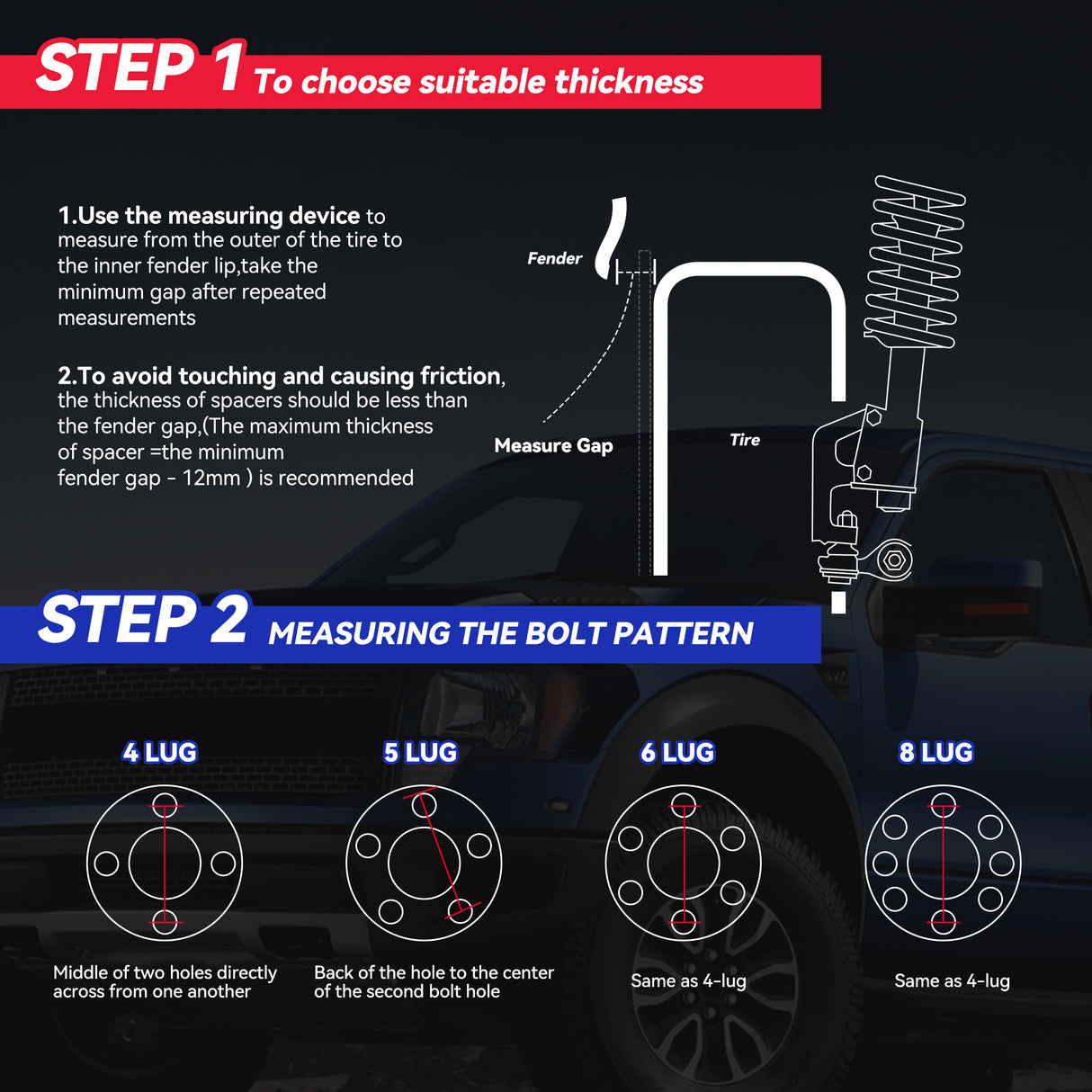 Richeer 6x5.5" M12X1.5 Wheel Spacers Fits Toyota Tacoma FJ Cruiser 4Runner 2001-2007 Sequoia Tundra 2000-2006丨-1" Thick Black