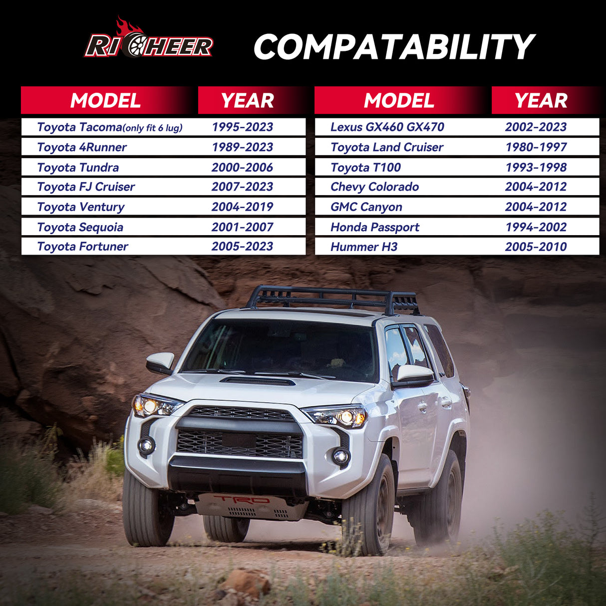 Richeer 6x5.5" M12X1.5 Wheel Spacers Fits Toyota Tacoma FJ Cruiser 4Runner 2001-2007 Sequoia Tundra 2000-2006丨-1" Thick Black