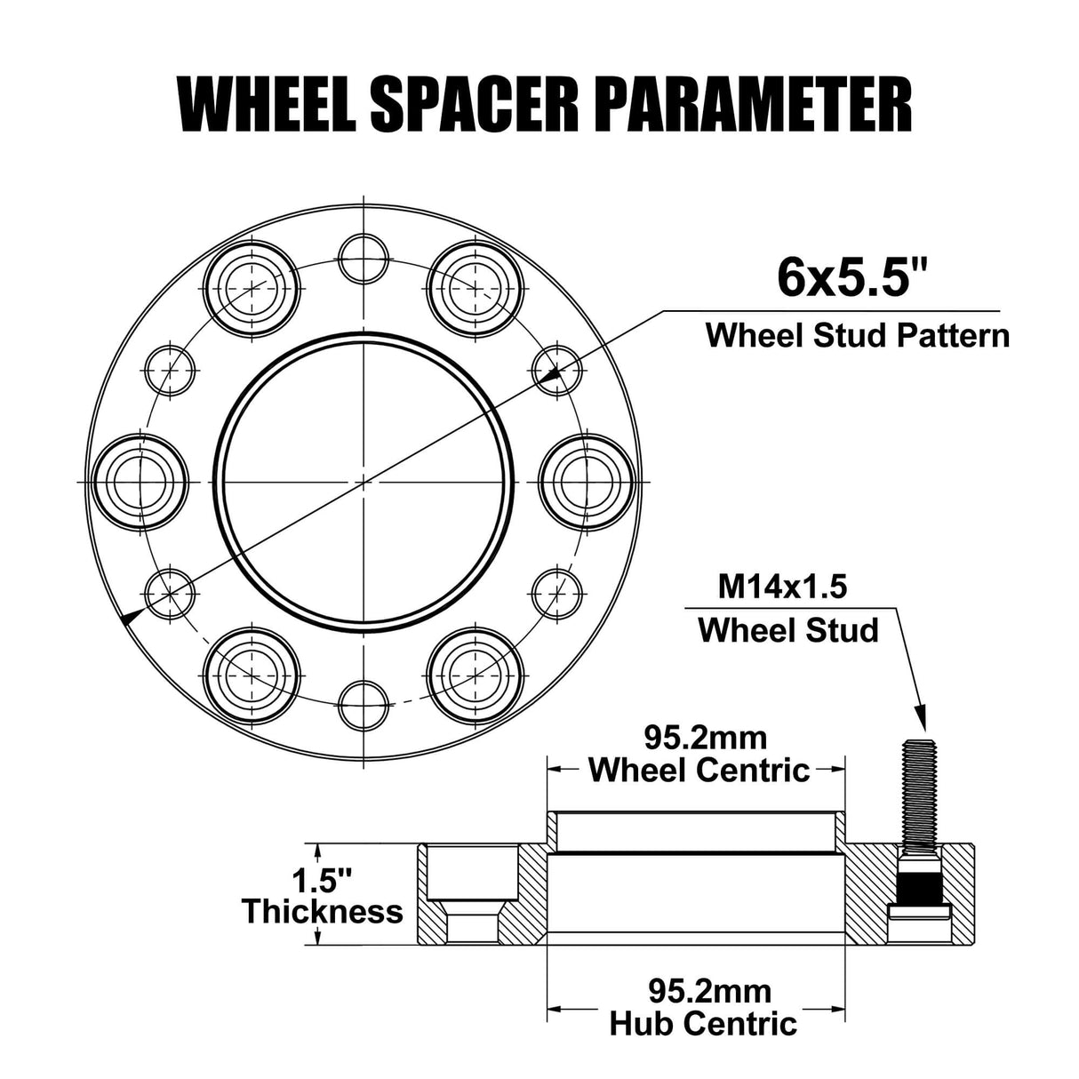 Richeer 6x5.5" Hub Centric Wheel Spacers 95.2mm Hub Fits 2024+ Toyota Tacoma 2022-2025 Toyota Tundra 2023+ Toyota Sequoia -1.5" Thick Black