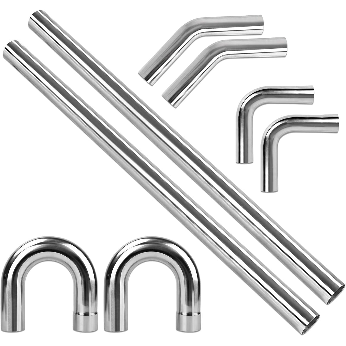 Richeer 3 inch O.D. Stainless Steel Exhaust Pipe Kit DIY Custom Tube （8PCS）