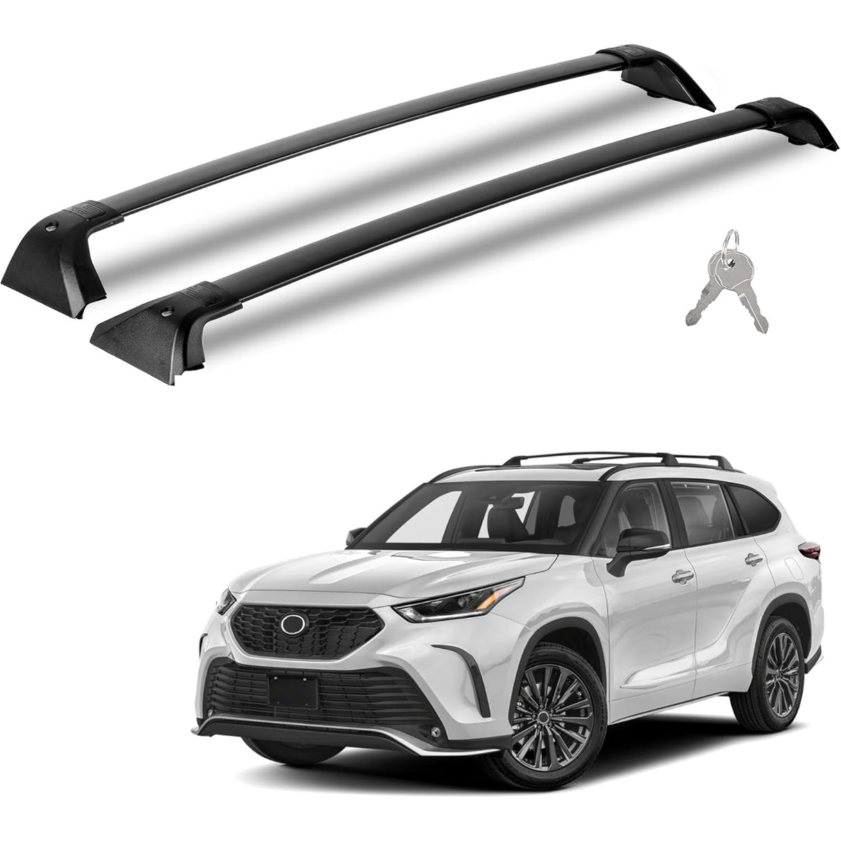 Richeer Heavy Duty 260LBS Roof Rack Crossbars for 2020‑2026 Toyota Highlander – Lightweight Aluminum, Metal Anti‑Theft Lock System, Wind‑Reducing Design, Fits Luggage, Bikes, Kayaks & More