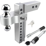 Richeer Adjustable Trailer Hitch Ball Mount, Fits 2-Inch Receiver, 10-Inch Drop/Rise Aluminum Drop Hitch, 12500LBS, 2-Inch and 2-5/16-Inch Balls Equipped with 2 latches with Locks