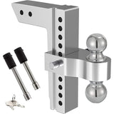 Richeer Aluminum Adjustable Trailer Hitch, Fits 2.5" Receiver, 10" Drop/Rise, 18500 LBS GTW, Dual Towing Ball with Double Locks