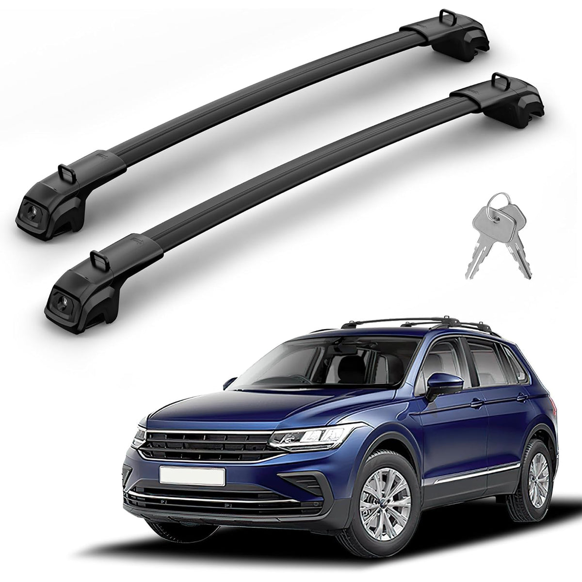 Richeer 330LBS Roof Rack Cross Bars for VW Tiguan 2018-2026 (Not for Limited) & Taos 2022-2026,Lockable Heavy Duty Aluminum Cross Bar Modified Tie-Down Loops for Cargo Racks Rooftop Luggage Carrier