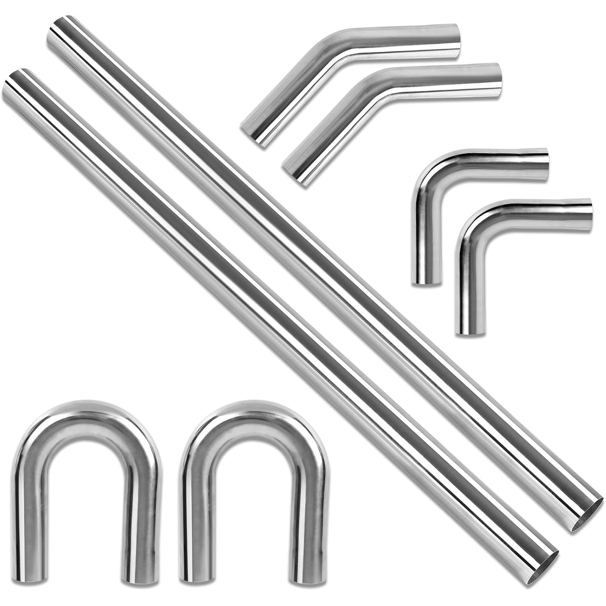 Richeer 2.5 inch O.D. Stainless Steel Exhaust Pipe Kit DIY Custom Tube（8PC）