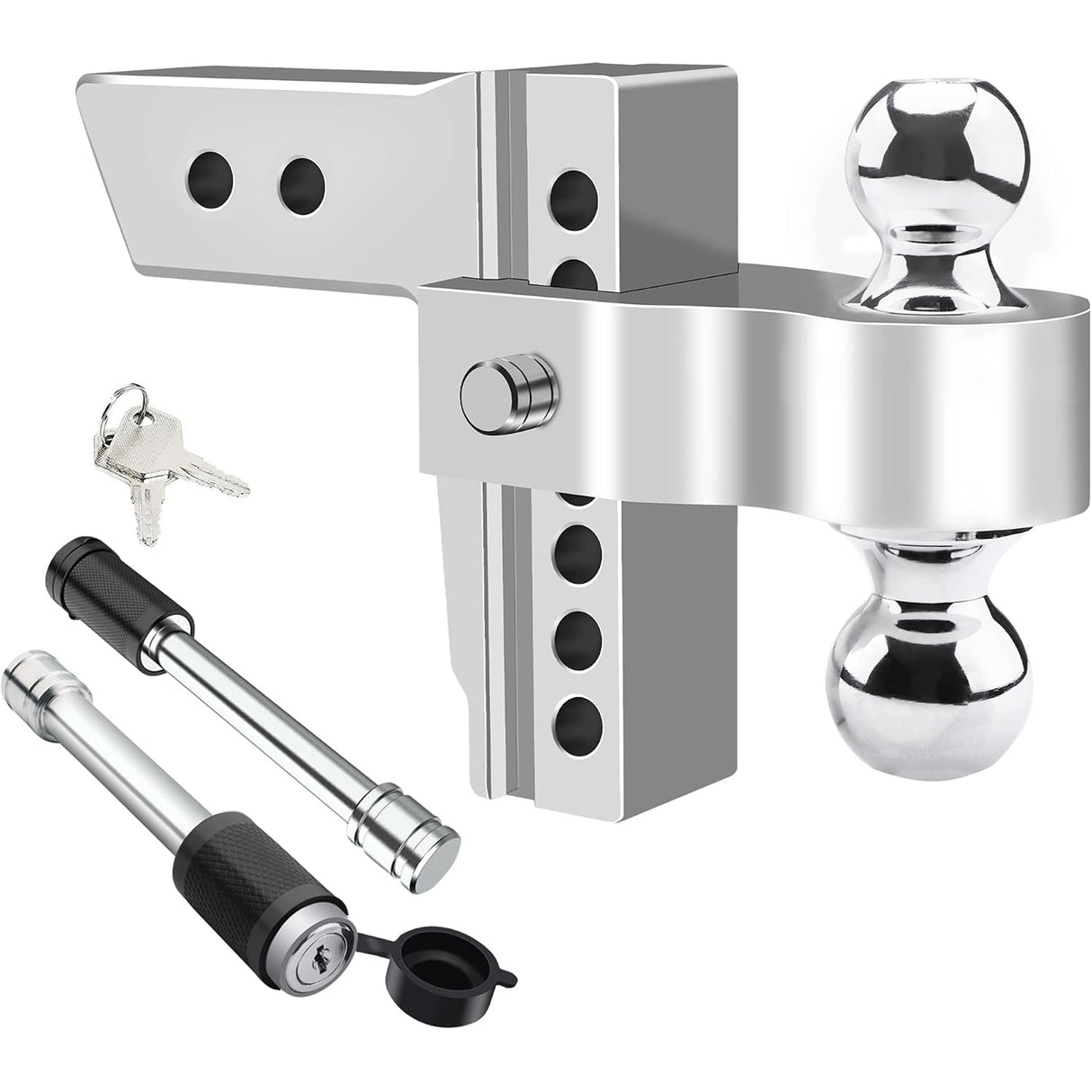 Richeer Adjustable Trailer Hitch Ball Mount, Fits 2.5-Inch Receiver, 6-Inch Drop/Rise Aluminum Drop Hitch, 18500LBS, 2-Inch and 2-5/16-Inch Balls Equipped with 2 latches with Locks