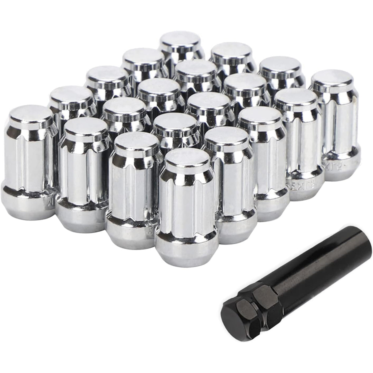 Richeer 20PCS M12x1.5 Wheel Lug Nuts, 1.38 inch Tall XL Spline Lug Nut Set Chrome Finish, 0.79" Hex, 60 Degree Conical Seat