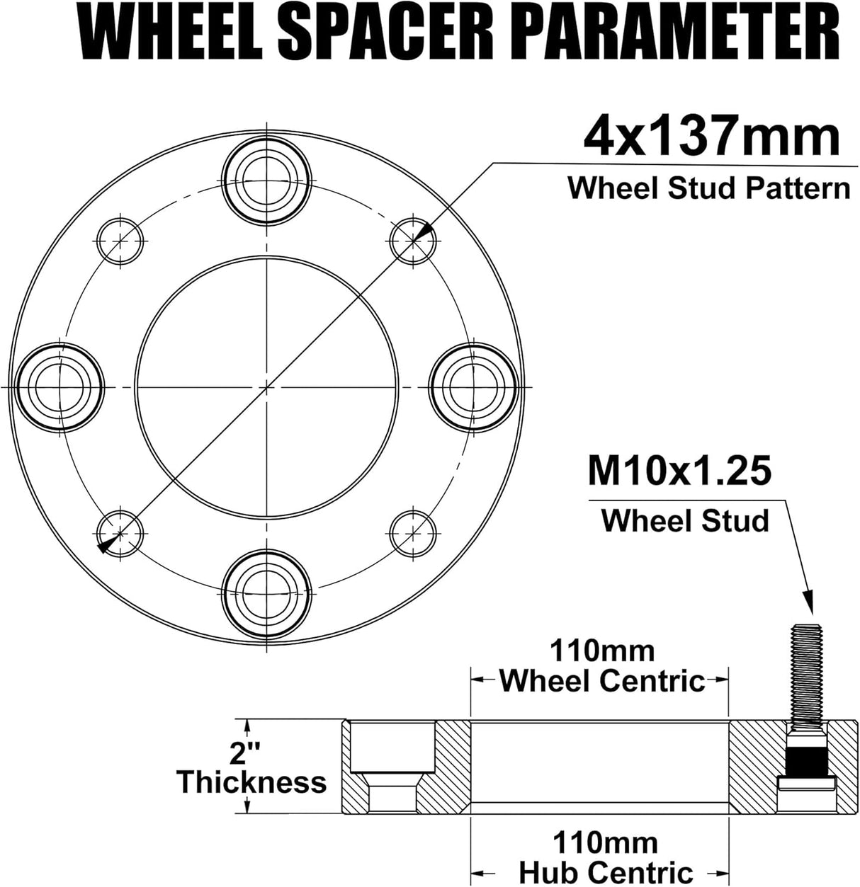 Richeer 4x137mm Wheel Spacers for Off-Road Vehicles (Kawasaki, Can-Am & More)-2" Thick  Silver