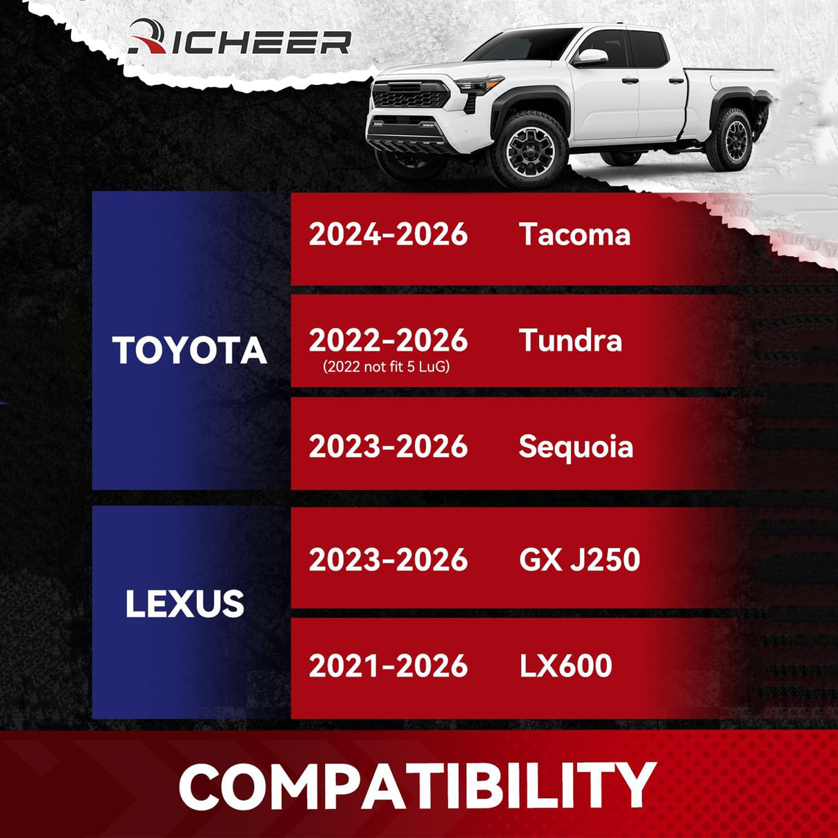 Richeer 2 inch 6x5.5 Hub Centric Wheel Spacers for 2024+ Tacoma Tundra