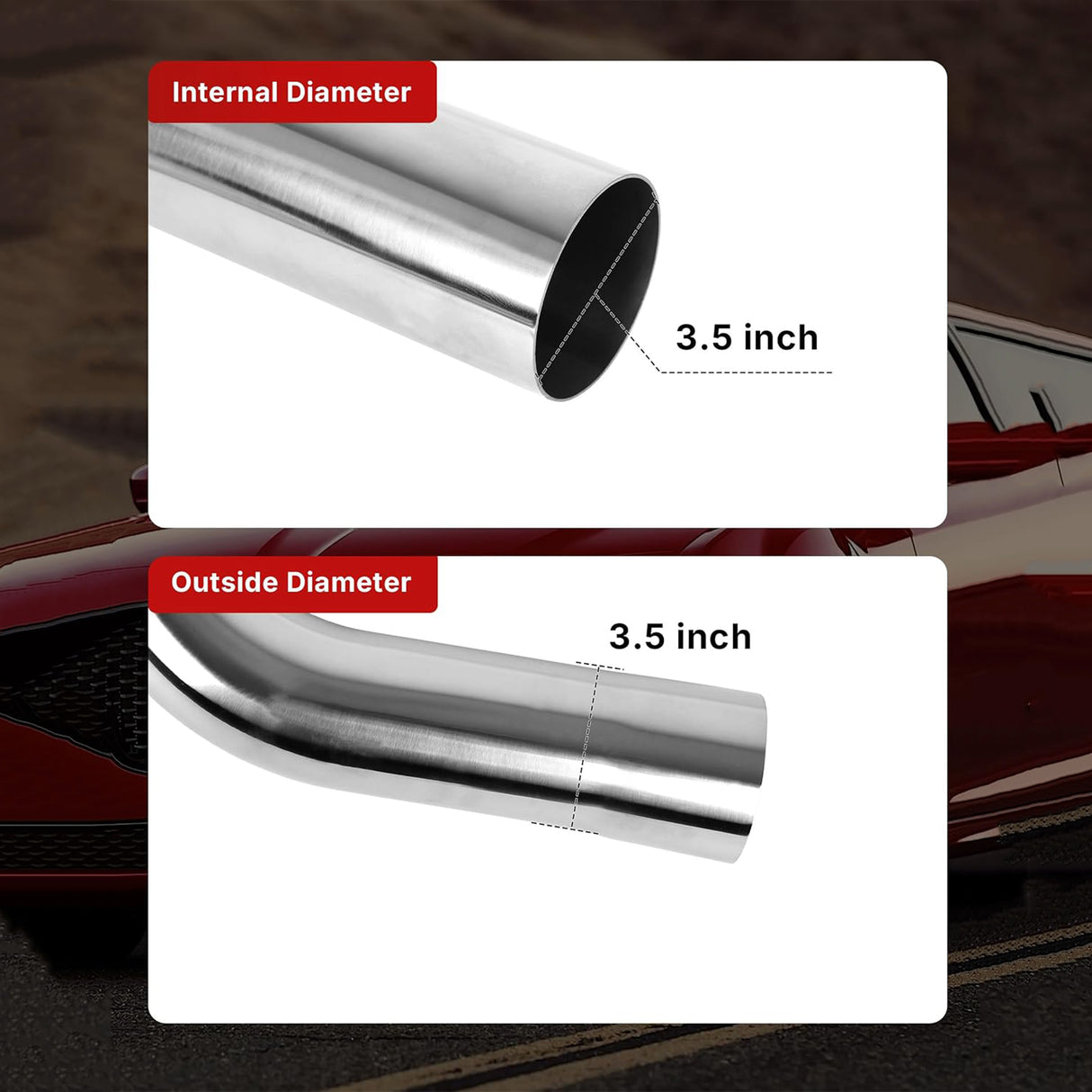 Richeer 3.5 inch O.D. T304 Stainless Steel Exhaust Pipe Kit DIY Custom Tube