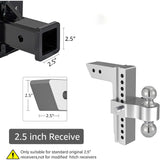 Richeer Aluminum Adjustable Trailer Hitch, Fits 2.5" Receiver, 10" Drop/Rise, 18500 LBS GTW, Dual Towing Ball with Double Locks