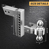 Richeer Adjustable Trailer Hitch Ball Mount, Fits 2.5-Inch Receiver, 8-Inch Drop/Rise Aluminum Drop Hitch, 18500LBS, 2-Inch and 2-5/16-Inch Balls Equipped with 2 latches with Locks