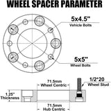 Richeer 5x4.5 to 5x5 Wheel Adapters – 1.25" Hubcentric Spacers for Jeep, Ford, Mustang, Explorer with 1/2-20 Studs & 71.5mm Bore