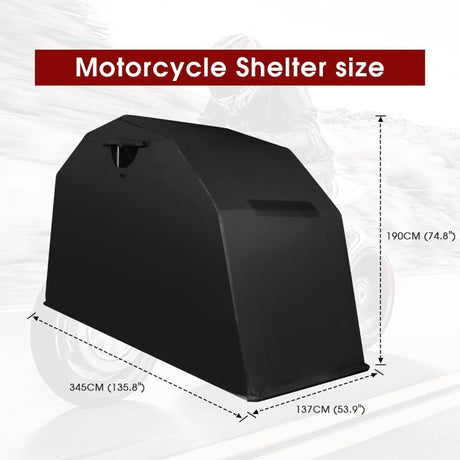 Richeer Heavy‑Duty Foldable Mo torcycle Shelter– 136"x54" x75" 600D Oxford fabric, Anti‑Rust Steel Poles, Double‑Triangle Windproof Design, Fits storing motorcycles, scooters, bicycles, electric bikes