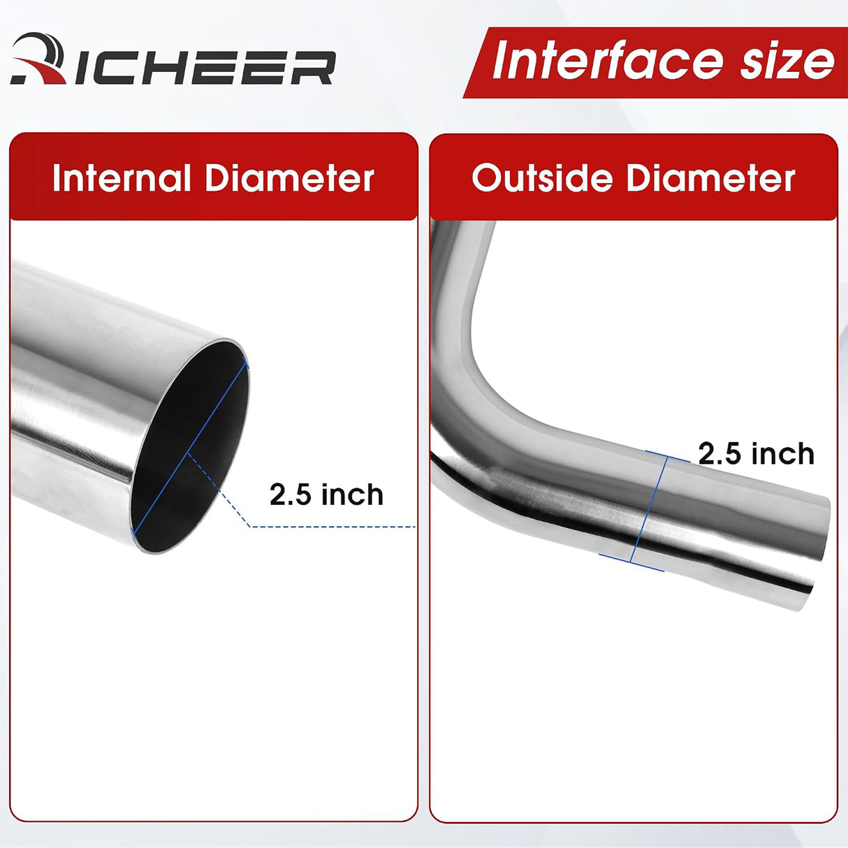 Richeer 2.5 Inch O.D. Stainless Steel Exhaust Pipe 90 Degree Elbow (2PCS)