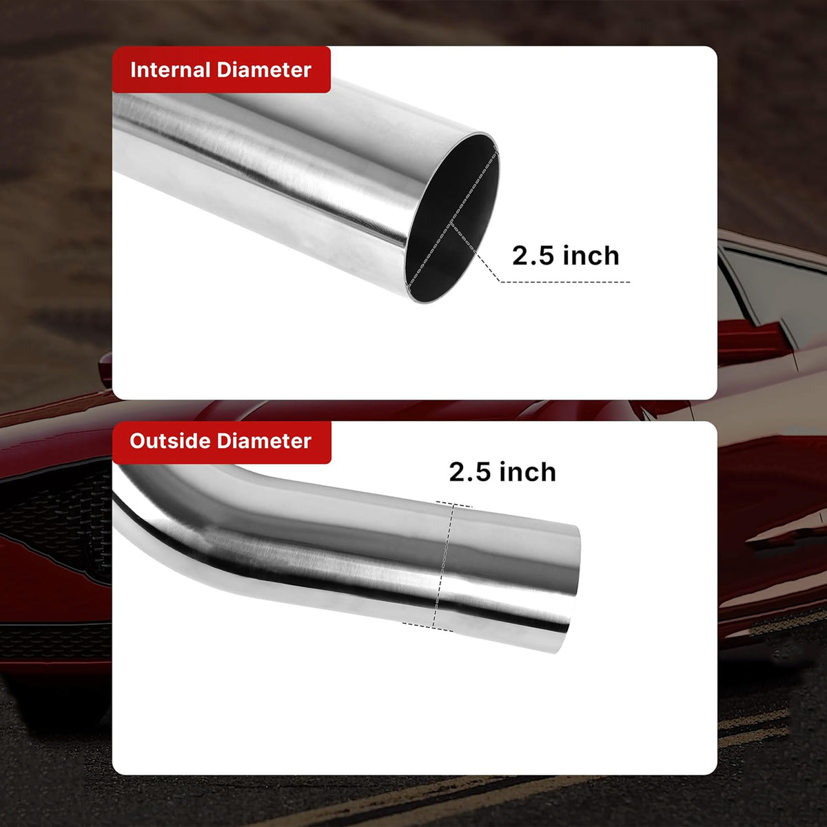 Richeer 2.5 inch O.D. T304 Stainless Steel Exhaust Pipe Kit DIY Custom Tube