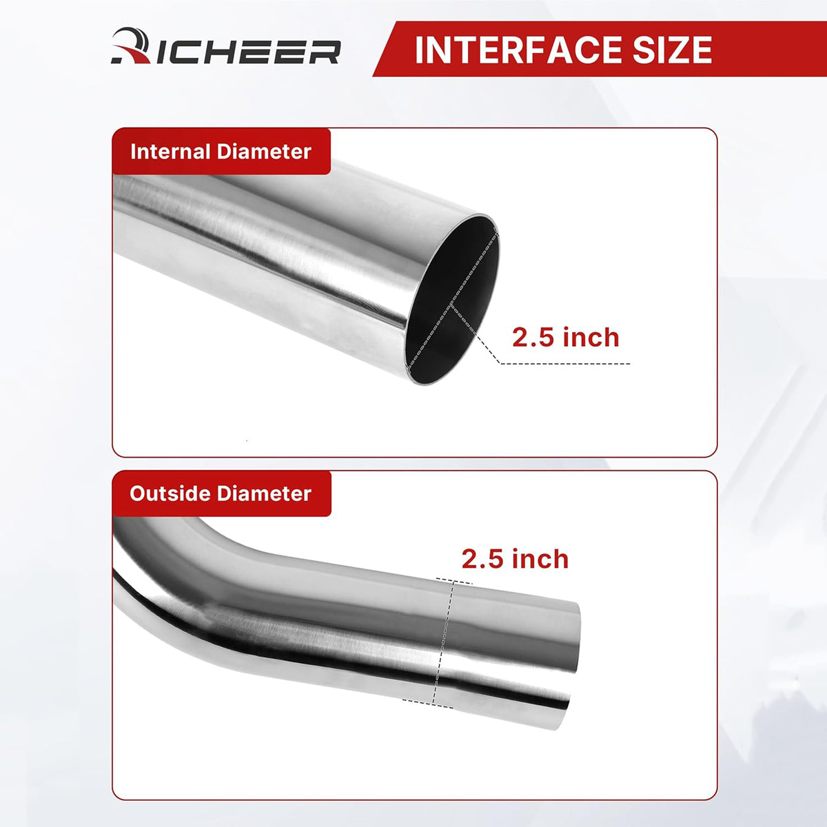 Richeer 2.5 inch O.D. Stainless Steel Exhaust Pipe Kit DIY Custom Tube（8PC）