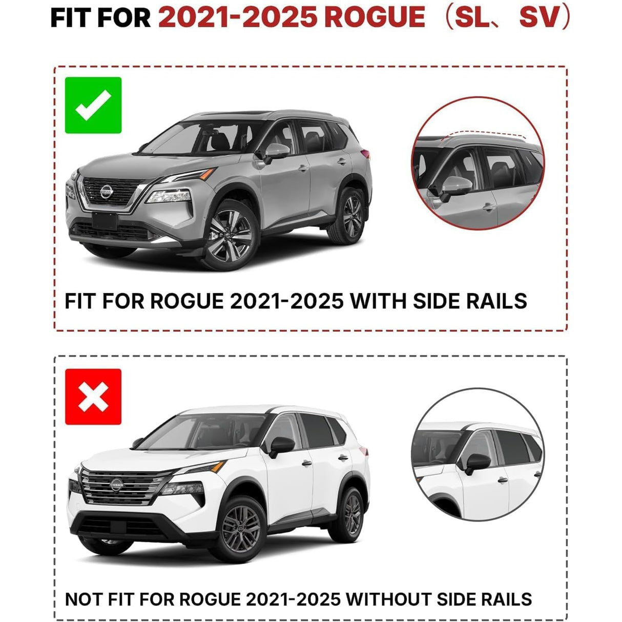 Richeer 300LBS Roof Rack Cross Bars for 2021-2025 Rogue SL SV Platinum