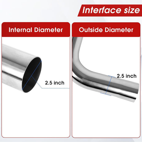 Richeer 2.5 Inch O.D. Stainless Steel Exhaust Pipe 45 Degree Elbow (2PCS)
