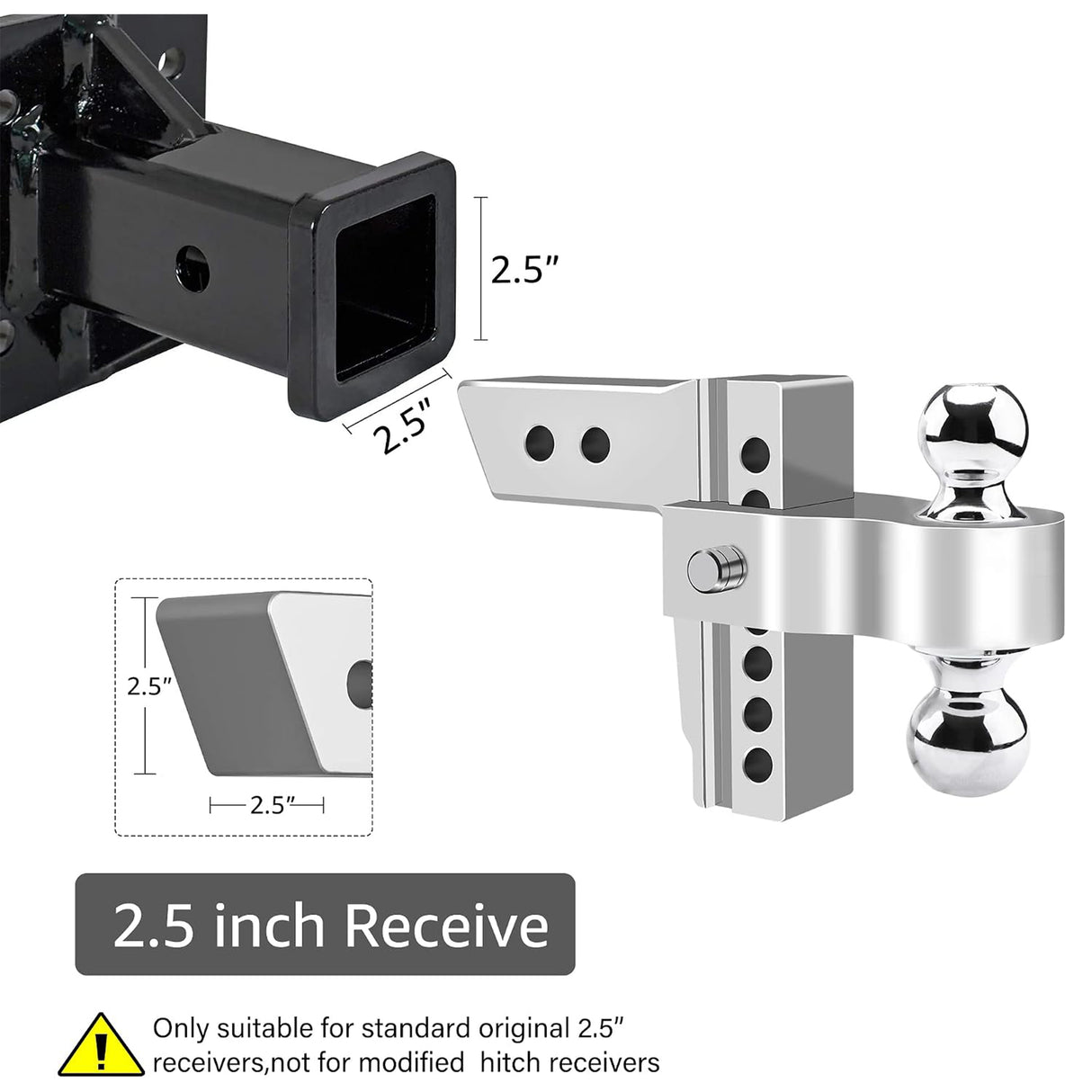 Richeer Adjustable Trailer Hitch Ball Mount, Fits 2.5-Inch Receiver, 6-Inch Drop/Rise Aluminum Drop Hitch, 18500LBS, 2-Inch and 2-5/16-Inch Balls Equipped with 2 latches with Locks