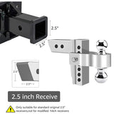 Richeer Adjustable Trailer Hitch Ball Mount, Fits 2.5-Inch Receiver, 6-Inch Drop/Rise Aluminum Drop Hitch, 18500LBS, 2-Inch and 2-5/16-Inch Balls Equipped with 2 latches with Locks