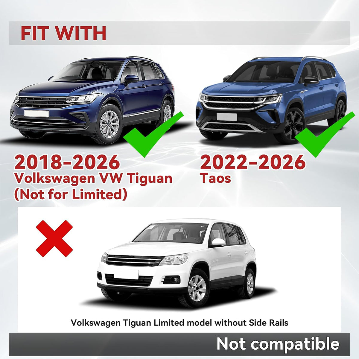 Richeer 330LBS Roof Rack Cross Bars for VW Tiguan 2018-2026 (Not for Limited) & Taos 2022-2026,Lockable Heavy Duty Aluminum Cross Bar Modified Tie-Down Loops for Cargo Racks Rooftop Luggage Carrier