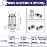 Richeer 20PCS M12x1.5 Wheel Lug Nuts, 1.38 inch Tall XL Spline Lug Nut Set Chrome Finish, 0.79" Hex, 60 Degree Conical Seat