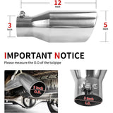 Richeer 3” Inlet Exhaust Tip, 5” Outlet 12” Length Stainless Steel Polished