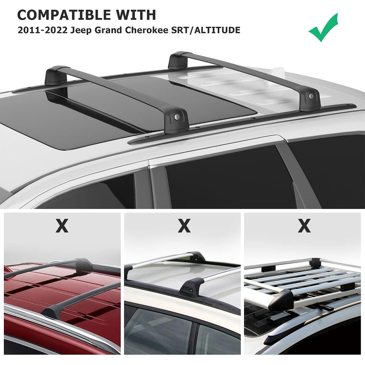 Richeer 300LBS Roof Rack Cross Bars Compatible with Jeep Grand Cherokee Altitude/SRT/Trackhawk 2011-2022, Aluminum Car Cargo Crossbars Rooftop Luggage Kayak Bicycles Canoe Carrier