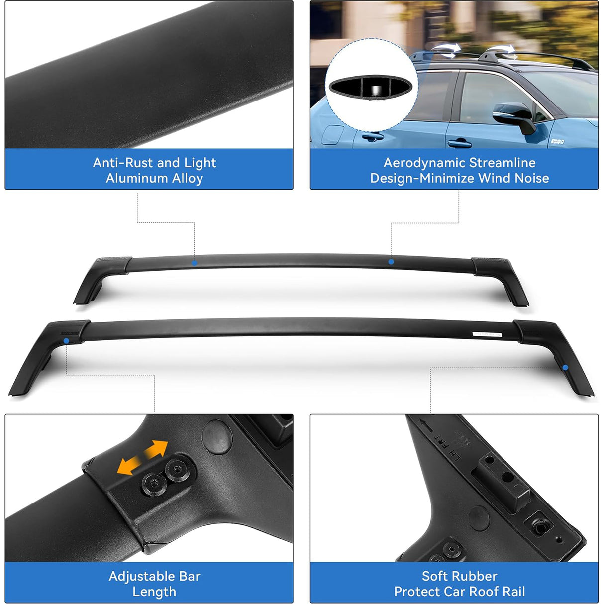 Richeer Aluminum Lockable Roof Rack For 2019-2025 RAV4, 220LBS Cross Bars Fit Luggage Luggage Kayaks Bicycles Snowboard