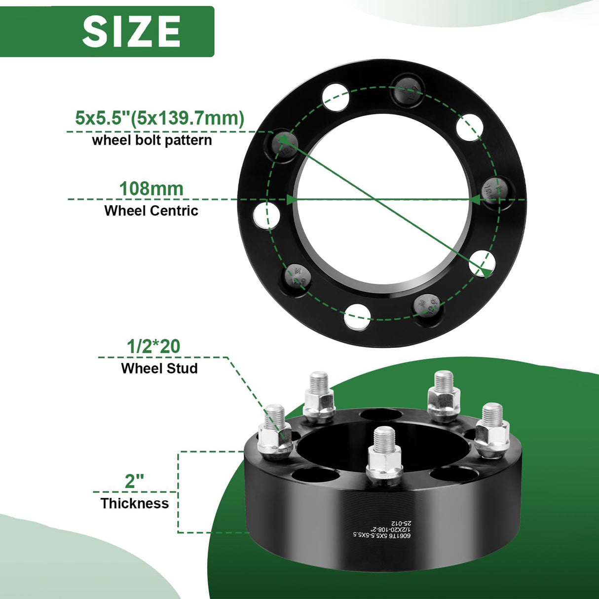 Richeer 2PCS 5*5.5-5*5.5 Wheel Spacers with 108mm Hub Bore & 1/2" Studs