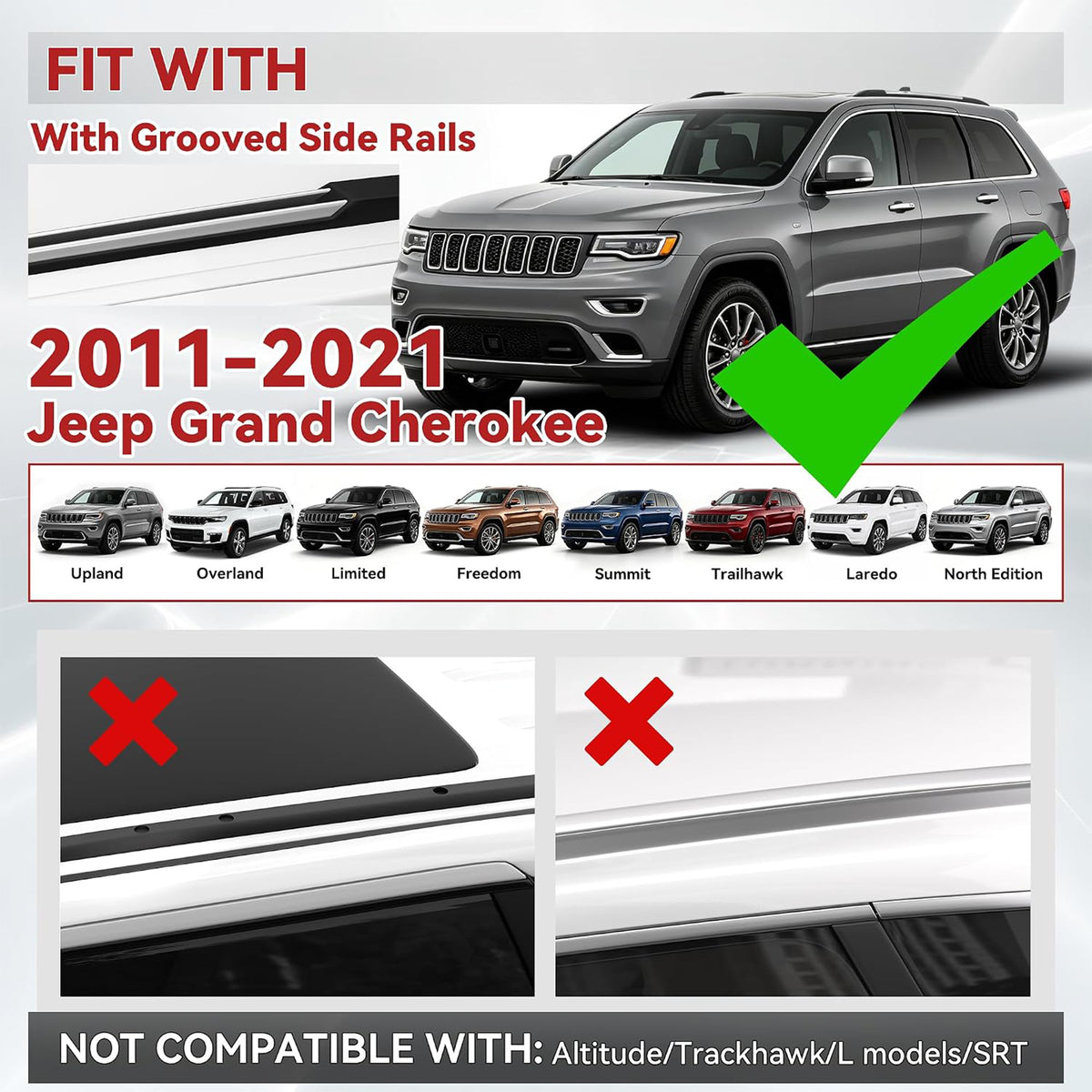 Richeer 360LBS Roof Rack Cross Bars for 2011-2021 Jeep Grand Cherokee