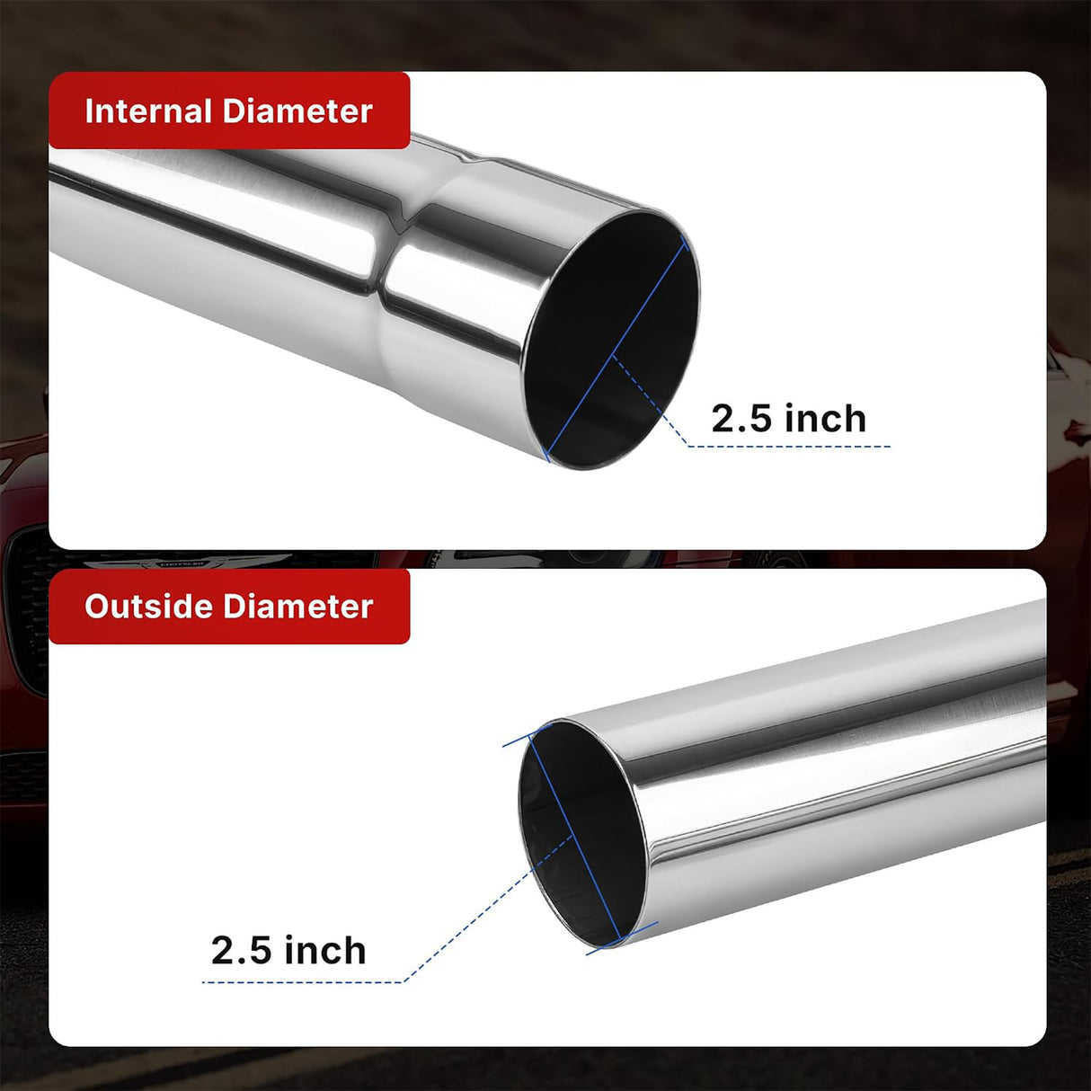 Richeer 2.5" O.D. T304 Stainless Steel U Bend 180 Degree Exhaust Pipe(2PCS)