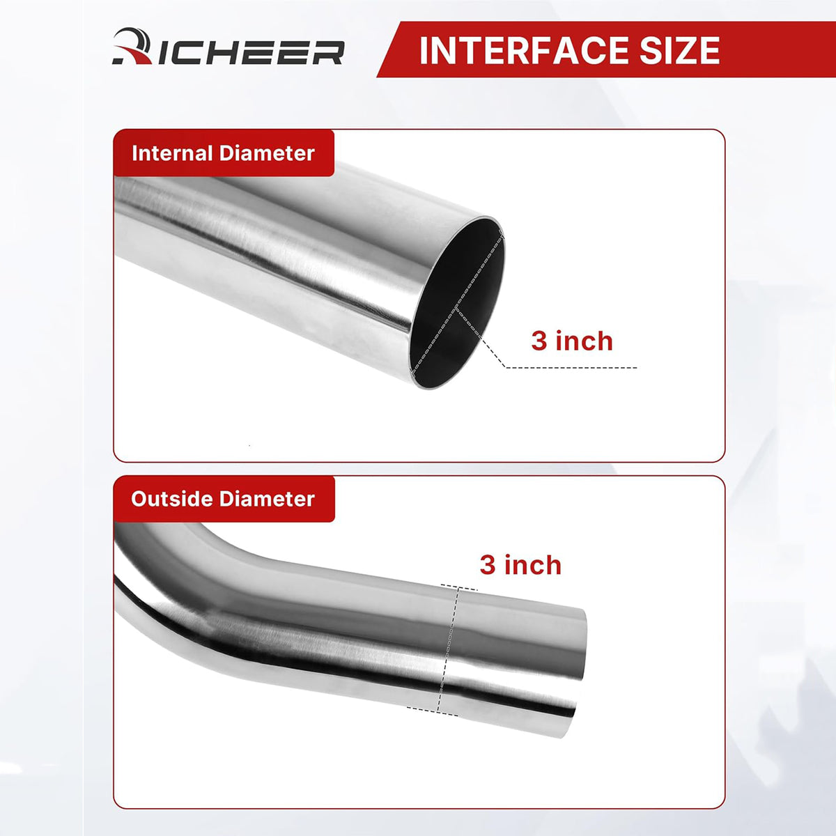 Richeer 3 inch O.D. Stainless Steel Exhaust Pipe Kit DIY Custom Tube （8PCS）