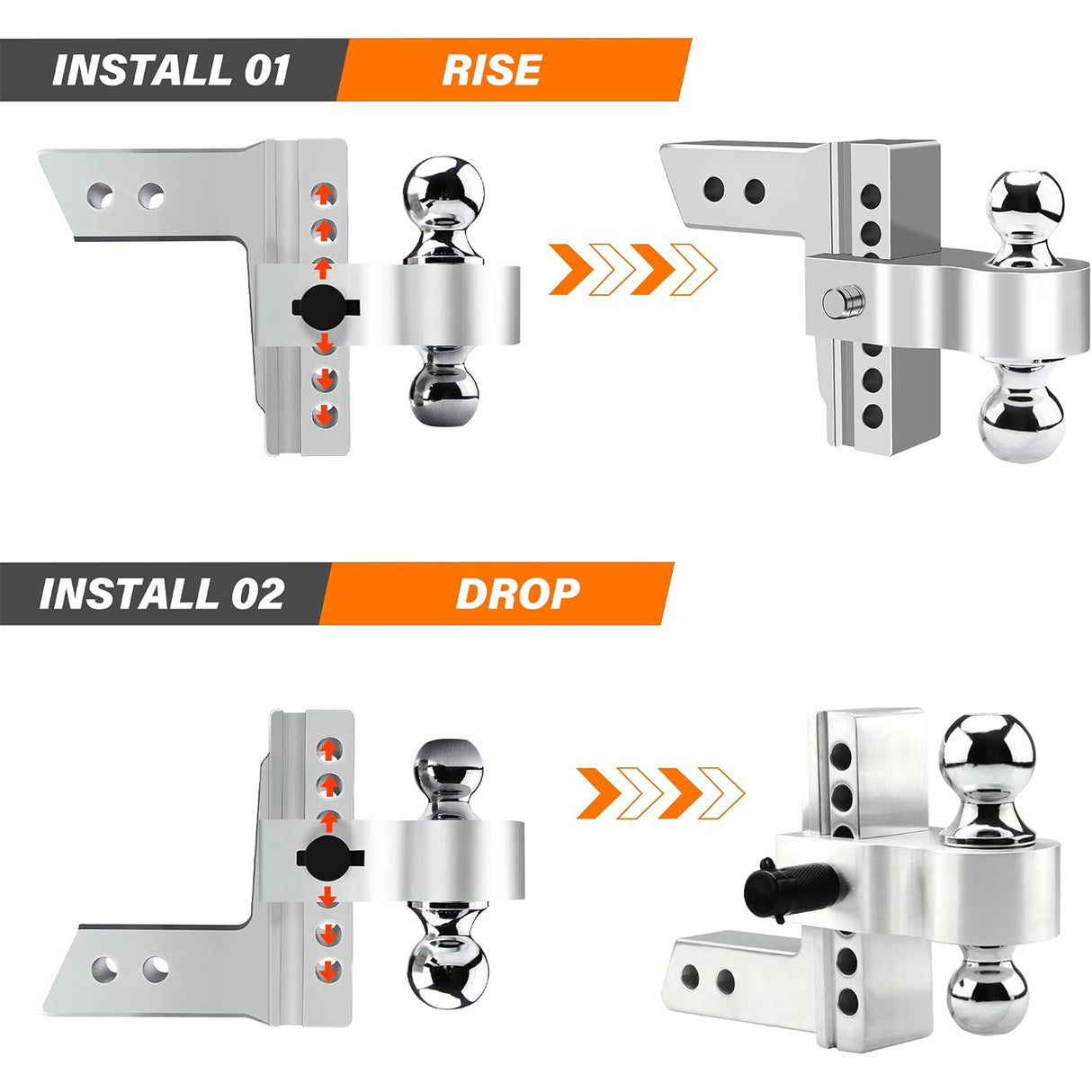 Richeer Adjustable Trailer Hitch Ball Mount, Fits 2.5-Inch Receiver, 6-Inch Drop/Rise Aluminum Drop Hitch, 18500LBS, 2-Inch and 2-5/16-Inch Balls Equipped with 2 latches with Locks