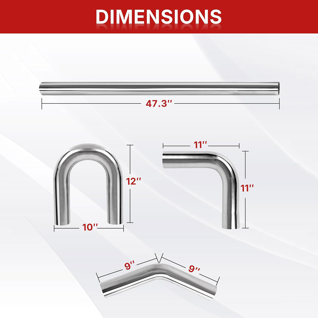Richeer 2.5 inch O.D. Stainless Steel Exhaust Pipe Kit DIY Custom Tube 4PCS