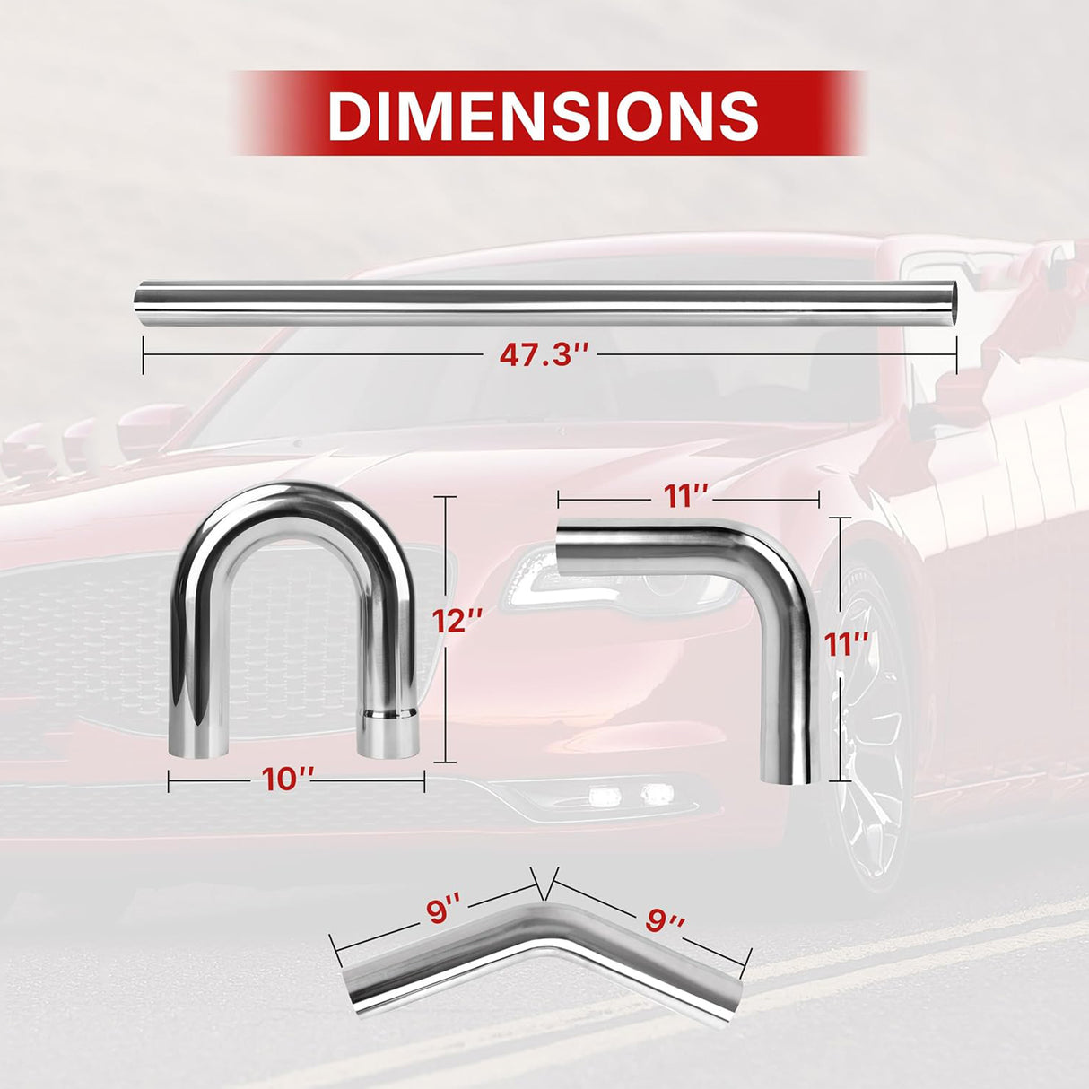 Richeer 2.5 inch O.D. T304 Stainless Steel Exhaust Pipe Kit DIY Custom Tube