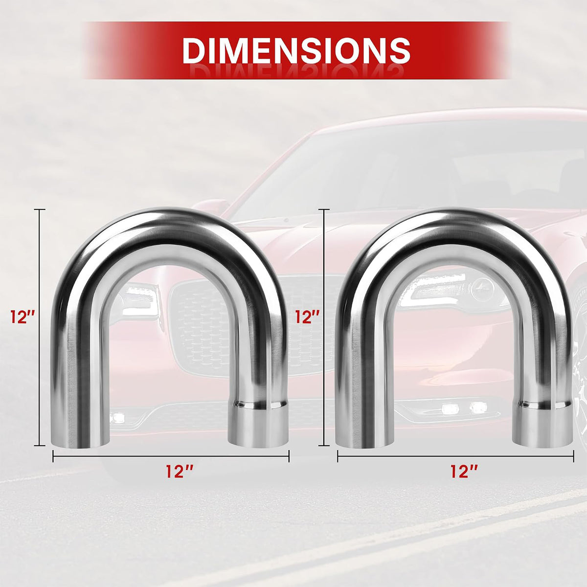 Richeer 3" O.D. T304 Stainless Steel U Bend 180 Degree Exhaust Pipe (2PCS)