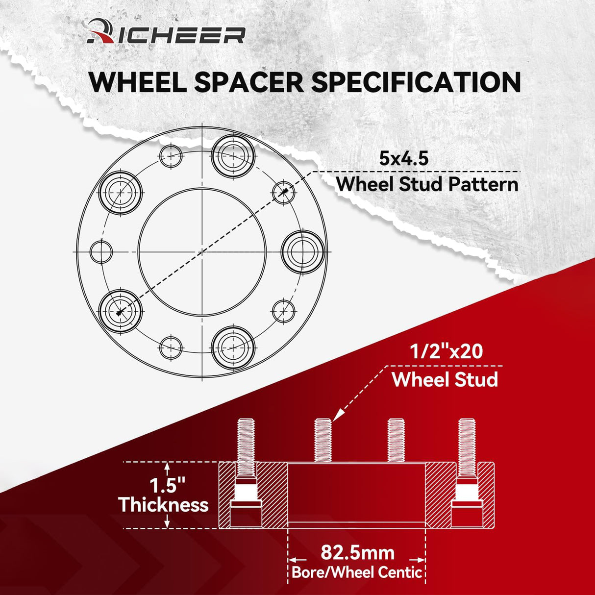 Richeer 1.5 inch 5x4.5 Wheel Spacers for TJ XJ YJ KJ KK ZJ Explorer Ranger 4PCS