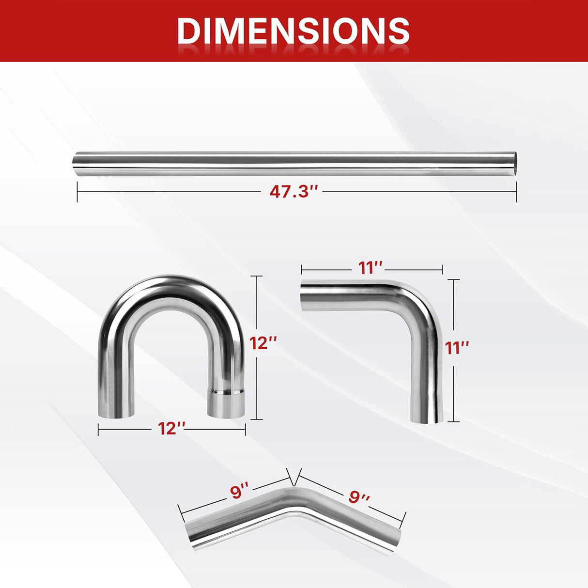 Richeer 3 inch O.D. Stainless Steel Exhaust Pipe Kit DIY Custom Tube （8PCS）
