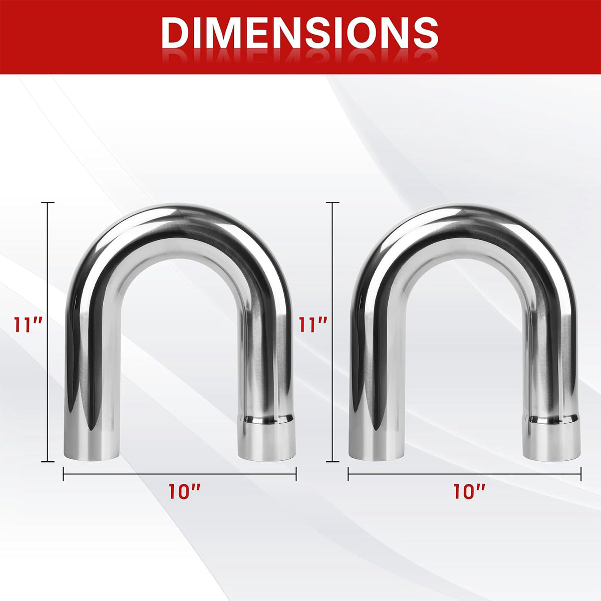 Richeer 2.5 inch O.D. Stainless Steel U Bend 180 Degree Exhaust Pipe (2PCS)