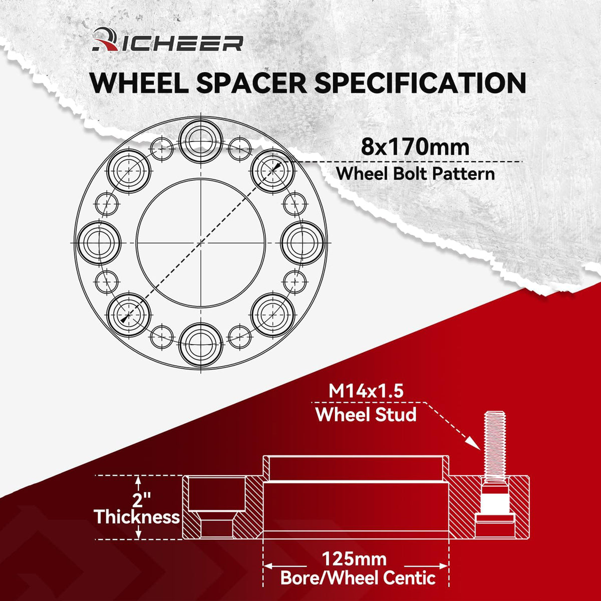 Richeer 8x170 Hubcentric Wheel Spacers for 2005-2025 F250 F350 Super Duty