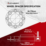 Richeer 8x170 Hubcentric Wheel Spacers for 2005-2025 F250 F350 Super Duty
